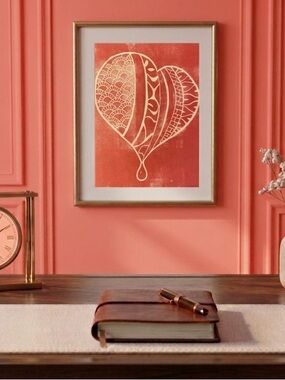 Linocut By Khephra Red Heart Art Print Unframed
